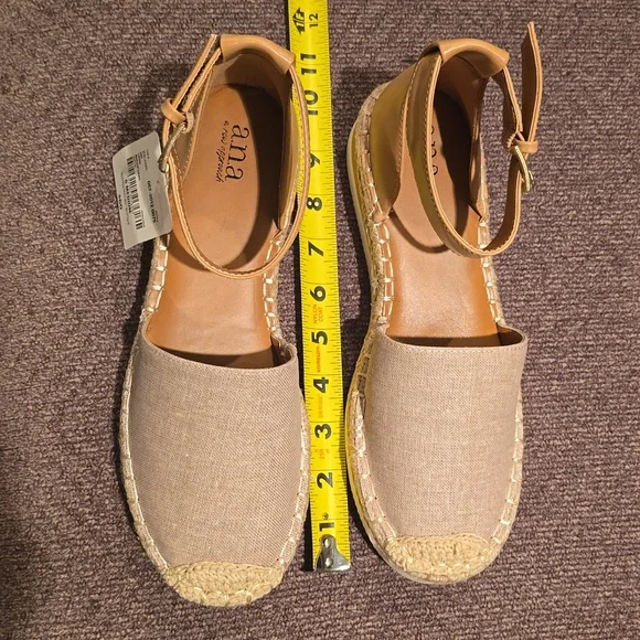 A.N.A BRAND WOMEN'S TAN SUMMER LINEN SHOES WITH ADJUSTABLE ANKLE STRAP SIZE 8 - Picture 9 of 13